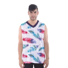 Feathers Boho Style Purple Red And Blue Watercolor Men s Basketball Tank Top by genx