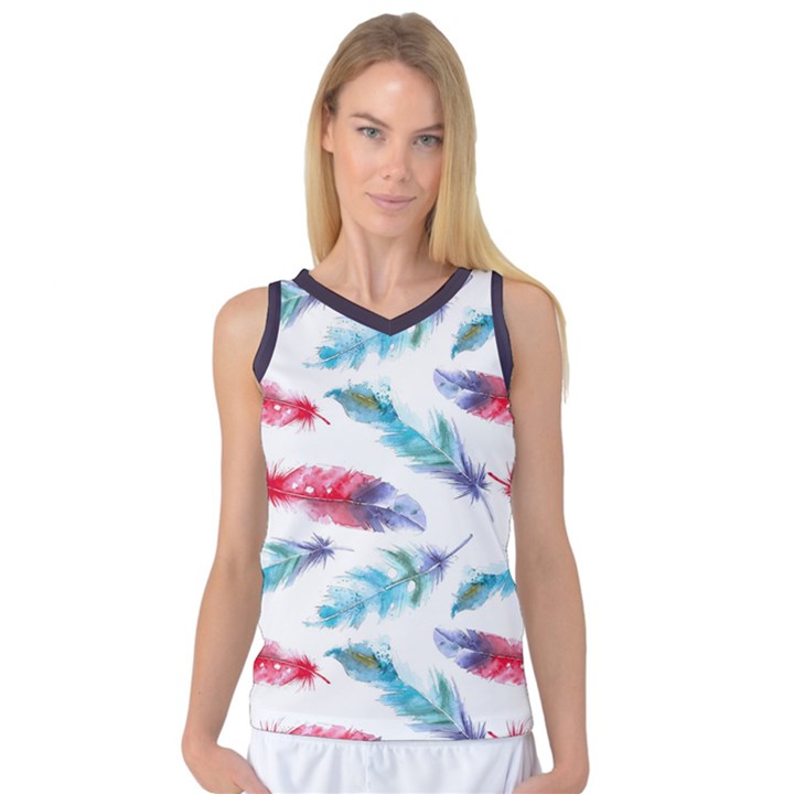 Feathers Boho Style Purple Red and Blue Watercolor Women s Basketball Tank Top