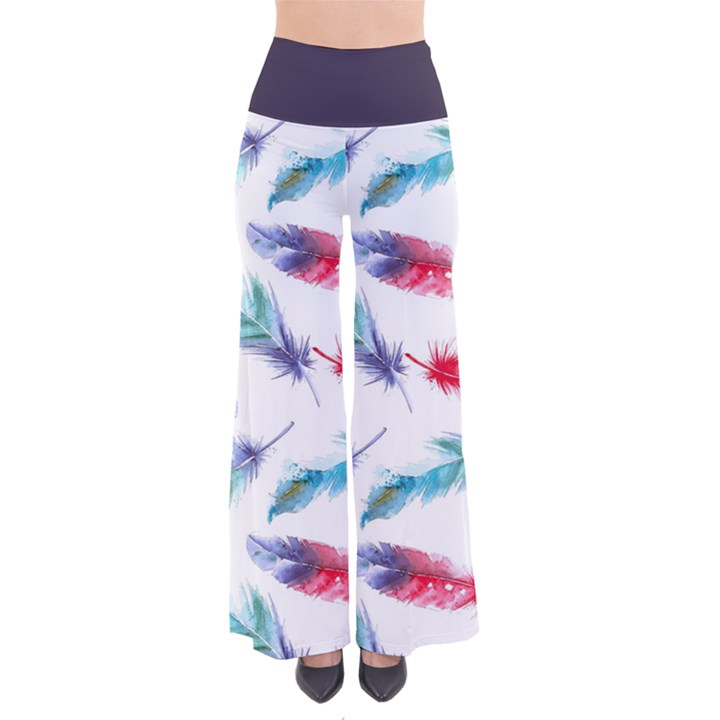 Feathers Boho Style Purple Red and Blue Watercolor So Vintage Palazzo Pants