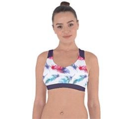 Feathers Boho Style Purple Red And Blue Watercolor Cross String Back Sports Bra by genx