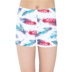 Feathers Boho Style Purple Red And Blue Watercolor Kids  Sports Shorts by genx