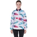 Feathers Boho Style Purple Red and Blue Watercolor Women s High Neck Windbreaker View1