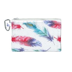 Feathers Boho Style Purple Red And Blue Watercolor Canvas Cosmetic Bag (medium) by genx