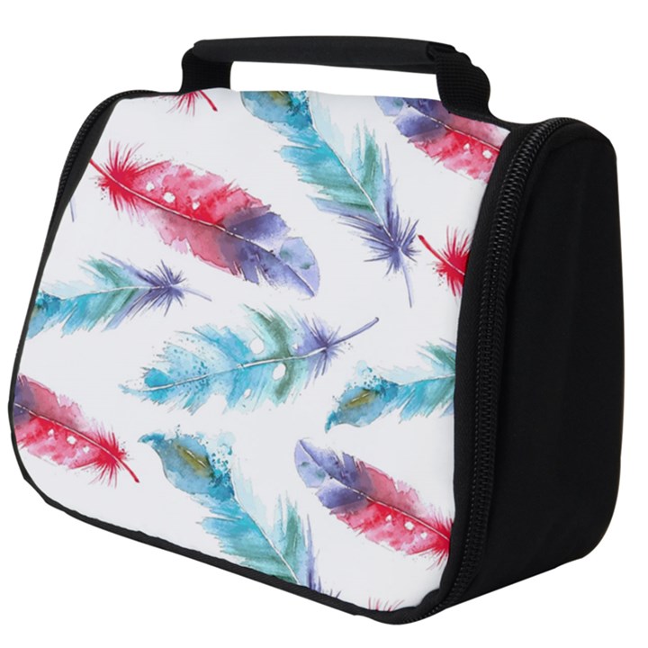 Feathers Boho Style Purple Red and Blue Watercolor Full Print Travel Pouch (Big)