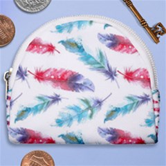 Feathers Boho Style Purple Red And Blue Watercolor Horseshoe Style Canvas Pouch by genx