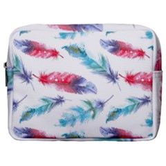 Feathers Boho Style Purple Red And Blue Watercolor Make Up Pouch (large) by genx