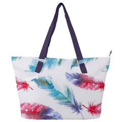 Feathers Boho Style Purple Red And Blue Watercolor Full Print Shoulder Bag