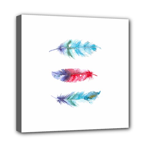 Feathers Boho Style Purple Red And Blue Watercolor Mini Canvas 8  X 8  (stretched) by genx