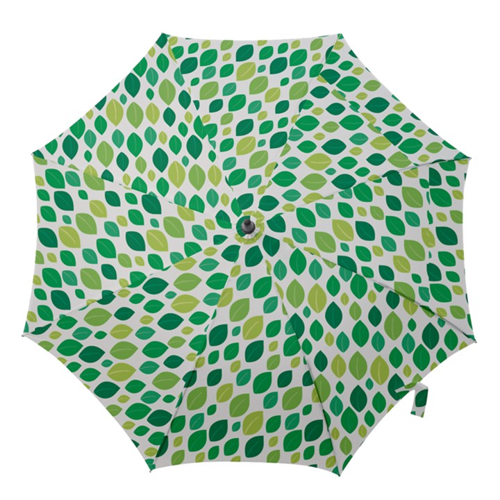 Leaves Green Modern Pattern Naive retro leaf organic Hook Handle Umbrellas (Large)