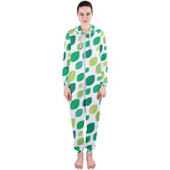 Leaves Green Modern Pattern Naive Retro Leaf Organic Hooded Jumpsuit (ladies)  by genx