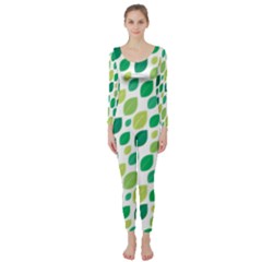 Leaves Green Modern Pattern Naive Retro Leaf Organic Long Sleeve Catsuit by genx