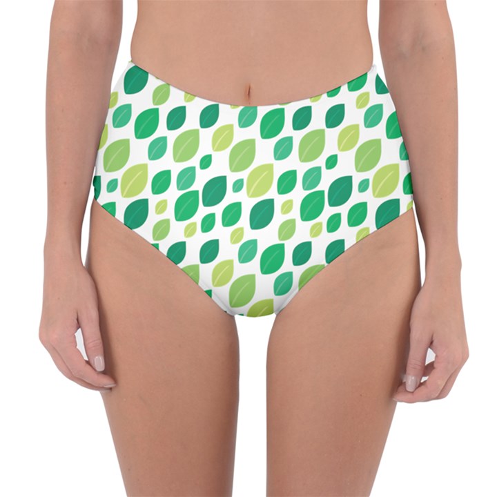 Leaves Green Modern Pattern Naive retro leaf organic Reversible High-Waist Bikini Bottoms