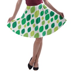 Leaves Green Modern Pattern Naive Retro Leaf Organic A-line Skater Skirt by genx