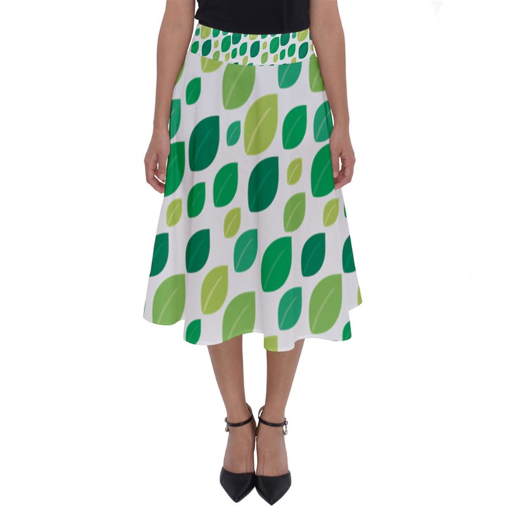 Leaves Green Modern Pattern Naive retro leaf organic Perfect Length Midi Skirt