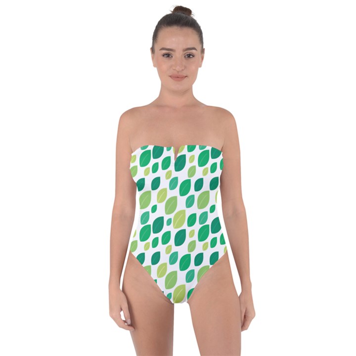 Leaves Green Modern Pattern Naive retro leaf organic Tie Back One Piece Swimsuit