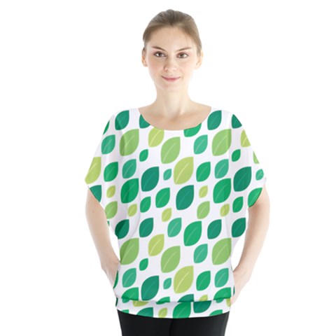 Leaves Green Modern Pattern Naive Retro Leaf Organic Batwing Chiffon Blouse by genx