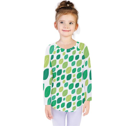 Leaves Green Modern Pattern Naive Retro Leaf Organic Kids  Long Sleeve Tee by genx