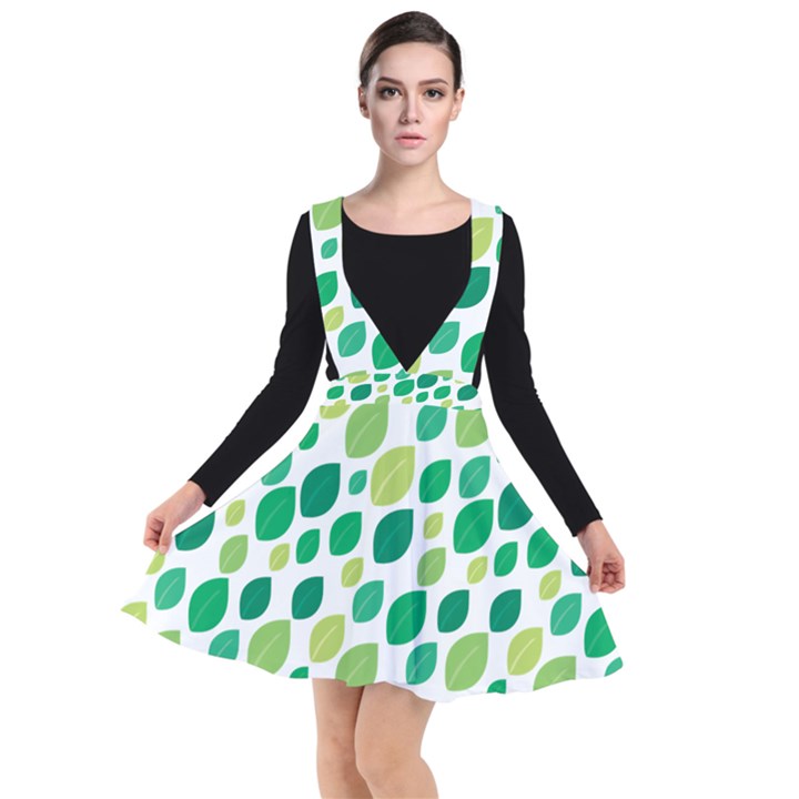 Leaves Green Modern Pattern Naive retro leaf organic Plunge Pinafore Dress