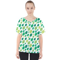 Leaves Green Modern Pattern Naive Retro Leaf Organic V-neck Dolman Drape Top by genx