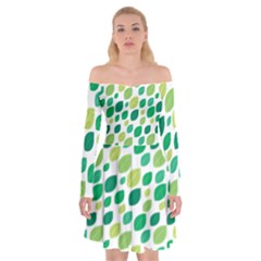 Leaves Green Modern Pattern Naive Retro Leaf Organic Off Shoulder Skater Dress by genx