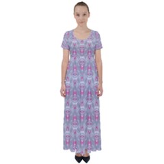 Seamless Pattern Background High Waist Short Sleeve Maxi Dress