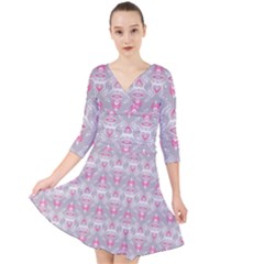 Seamless Pattern Background Quarter Sleeve Front Wrap Dress