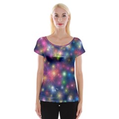 Abstract Background Graphic Space Cap Sleeve Top