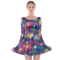 Abstract Background Graphic Space Long Sleeve Skater Dress