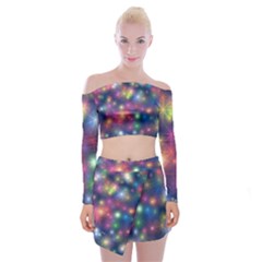 Abstract Background Graphic Space Off Shoulder Top With Mini Skirt Set by Bajindul