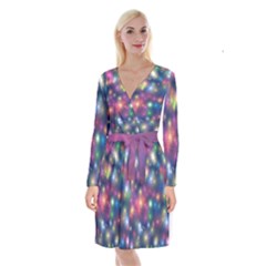 Abstract Background Graphic Space Long Sleeve Velvet Front Wrap Dress