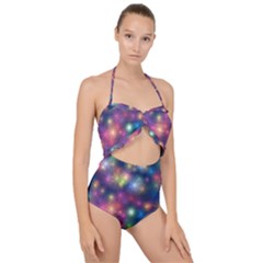 Abstract Background Graphic Space Scallop Top Cut Out Swimsuit