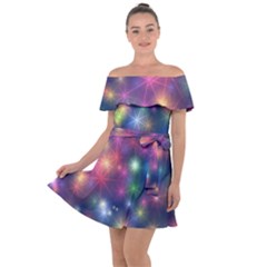 Abstract Background Graphic Space Off Shoulder Velour Dress