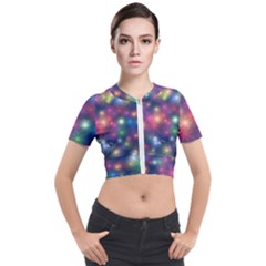 Abstract Background Graphic Space Short Sleeve Cropped Jacket