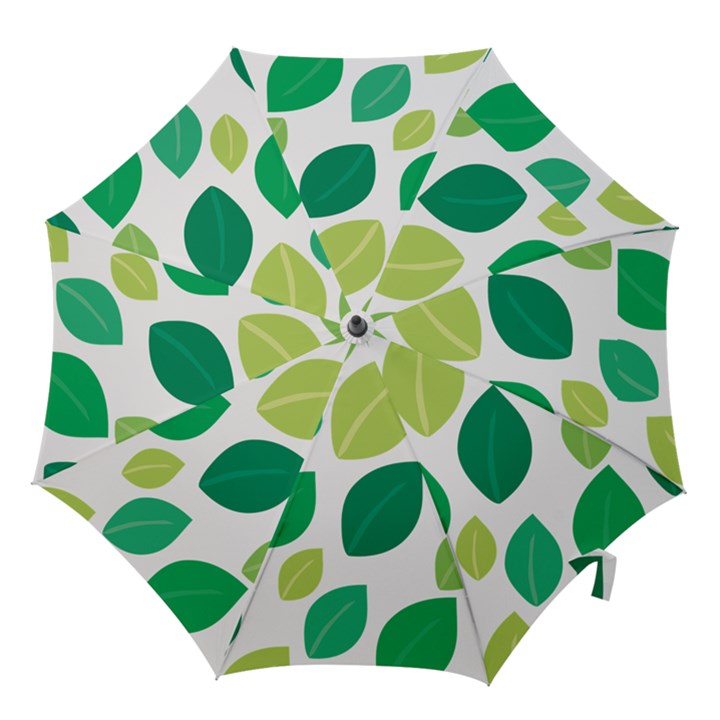 Leaves Green Modern Pattern Naive retro leaf organic Hook Handle Umbrellas (Large)