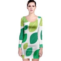 Leaves Green Modern Pattern Naive Retro Leaf Organic Long Sleeve Bodycon Dress by genx