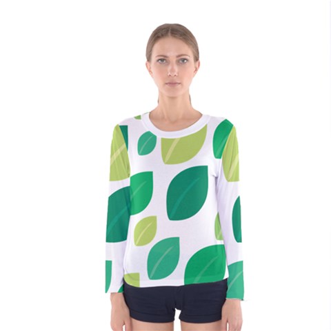 Leaves Green Modern Pattern Naive Retro Leaf Organic Women s Long Sleeve Tee by genx