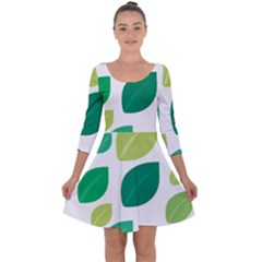 Leaves Green Modern Pattern Naive Retro Leaf Organic Quarter Sleeve Skater Dress by genx