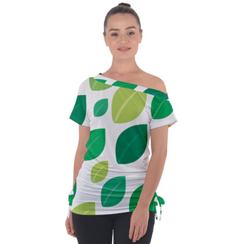 Leaves Green Modern Pattern Naive Retro Leaf Organic Tie-up Tee by genx