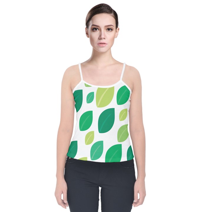 Leaves Green Modern Pattern Naive retro leaf organic Velvet Spaghetti Strap Top