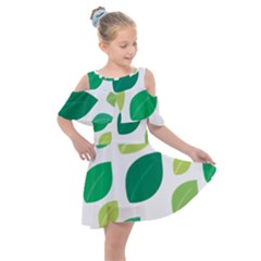 Leaves Green Modern Pattern Naive Retro Leaf Organic Kids  Shoulder Cutout Chiffon Dress by genx