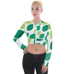 Leaves Green Modern Pattern Naive Retro Leaf Organic Long Sleeve Cropped Velvet Jacket by genx