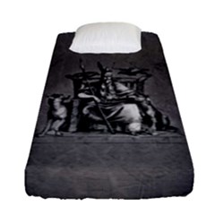 Odin On His Throne With Ravens Wolf On Black Stone Texture Fitted Sheet (single Size) by snek