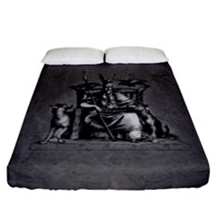 Odin On His Throne With Ravens Wolf On Black Stone Texture Fitted Sheet (california King Size) by snek