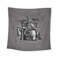 Odin On His Throne With Ravens Wolf On Black Stone Texture Square Tapestry (small) by snek