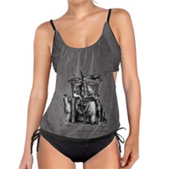 Odin On His Throne With Ravens Wolf On Black Stone Texture Tankini Set by snek