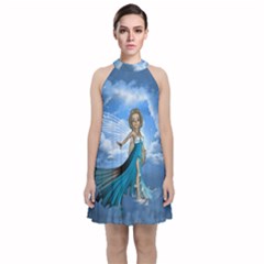 Cute Fairy In The Sky Velvet Halter Neckline Dress  by FantasyWorld7