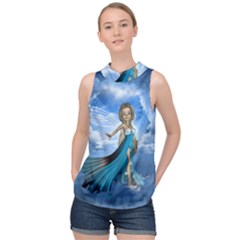 Cute Fairy In The Sky High Neck Satin Top by FantasyWorld7