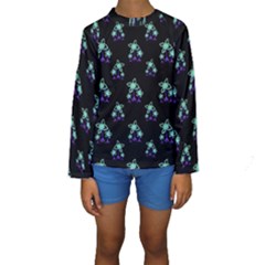 Dark Floral Drawing Print Pattern Kids  Long Sleeve Swimwear by dflcprintsclothing