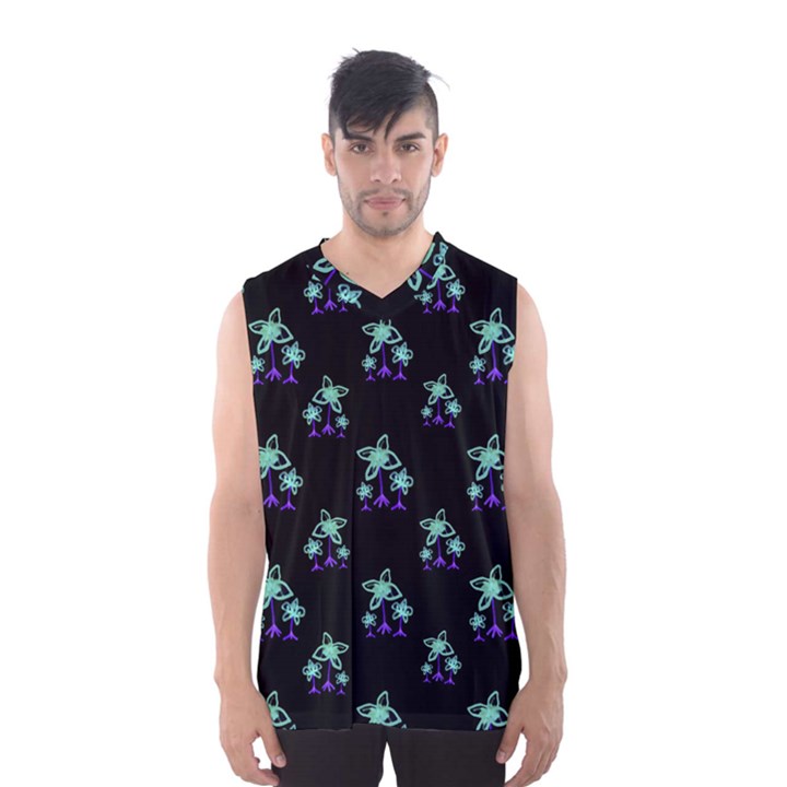 Dark Floral Drawing Print Pattern Men s Basketball Tank Top