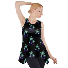 Dark Floral Drawing Print Pattern Side Drop Tank Tunic